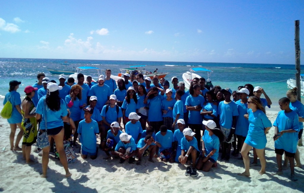 Students and teachers at Isla Saona